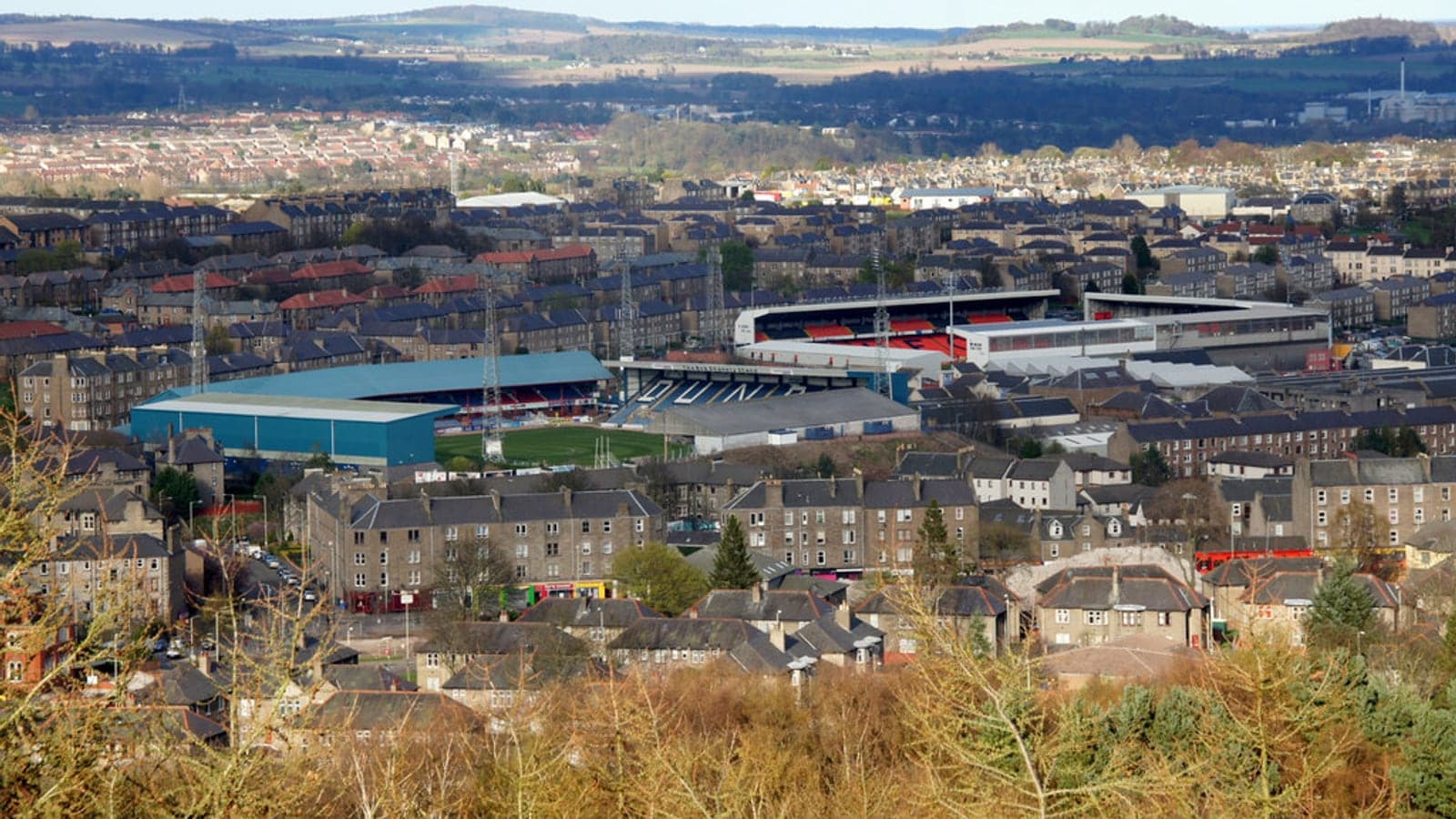 Dens Park and Tannadice Park viewed from Dundee Law